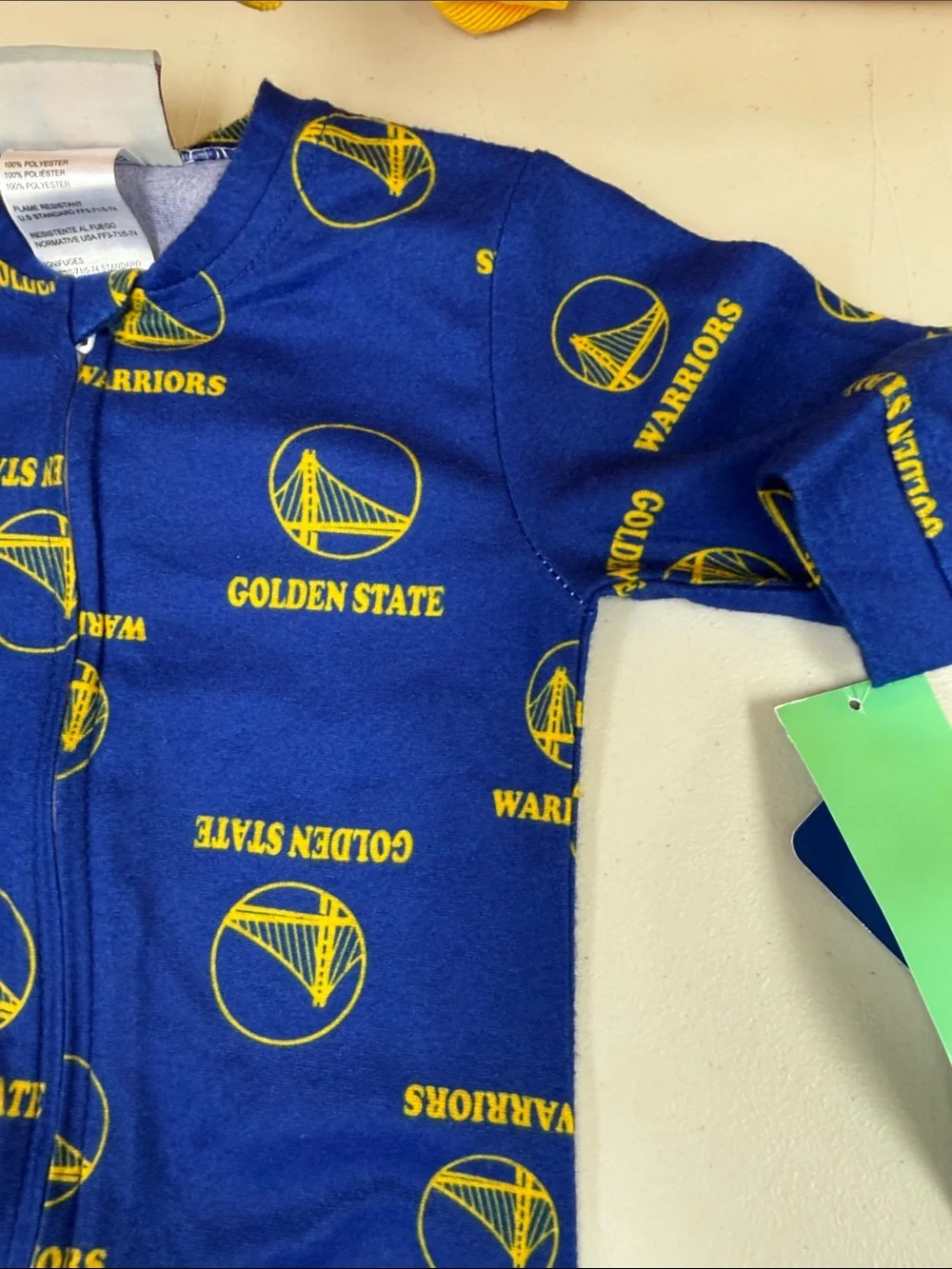 Golden State Warriors Kids Blue & Yellow One-Piece Sleep Suit size 6-9 months